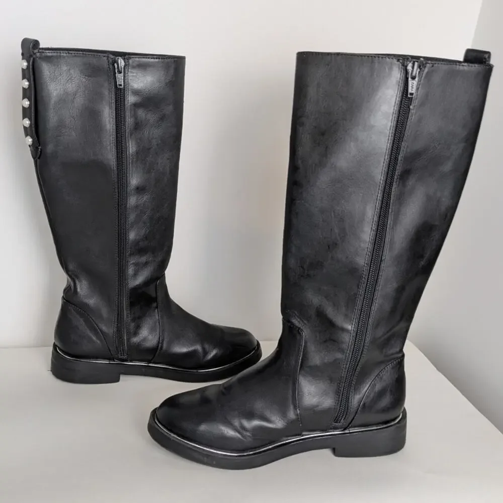 Zara Kids girls knee high black faux leather riding boots size 35 2.5